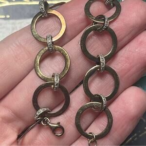 Vintage 925 Sterling Silver Gold Vermeil (?) Sparkling Circle Link Bracelet D2